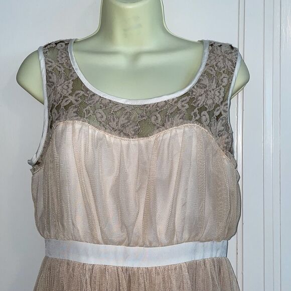 NWOT Blush by Young Threads tan lace & netting dress - Picture 2 of 10